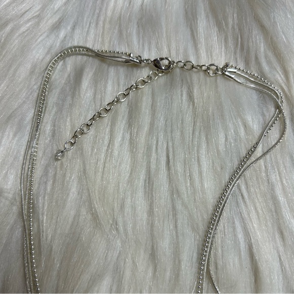 Ocean wave multi open circle layered chain silver tone Necklace - Picture 5 of 8